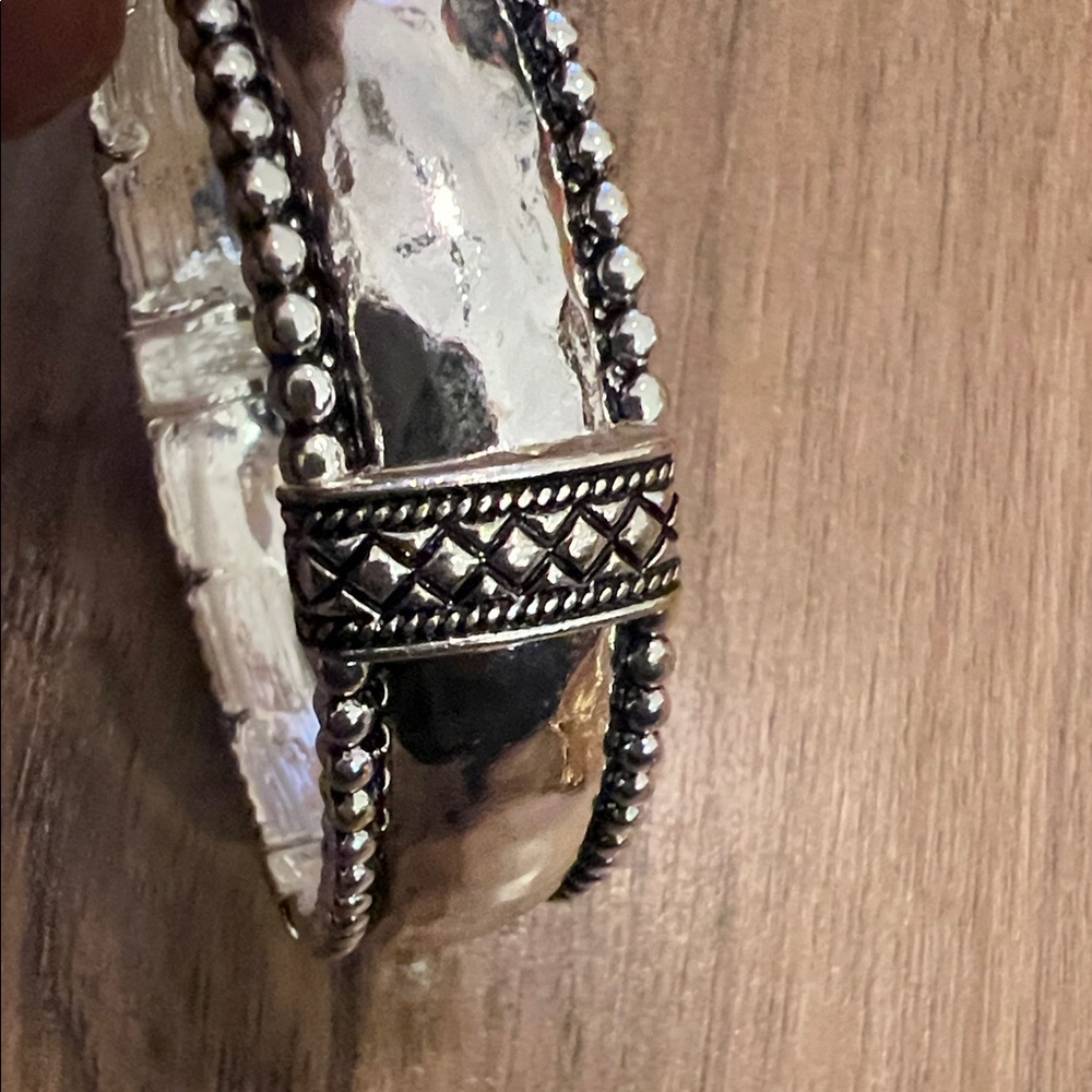 Silver-Tone Beaded Statement Bangle Bracelet - Wo… - image 4